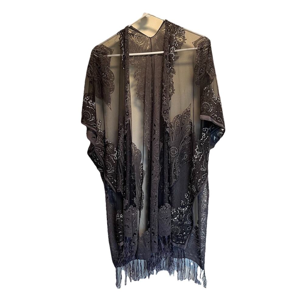 Lightweight Gray Paisley Mandala Burnout Wrap Shawl